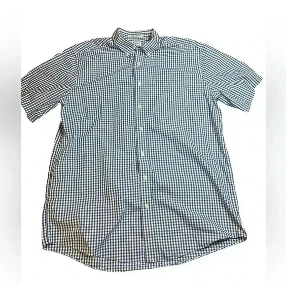 LL Bean Wrinkle Resistant Blue Checkered  Plaid Short Sleeve Button Down‎ Shirt - Picture 1 of 5